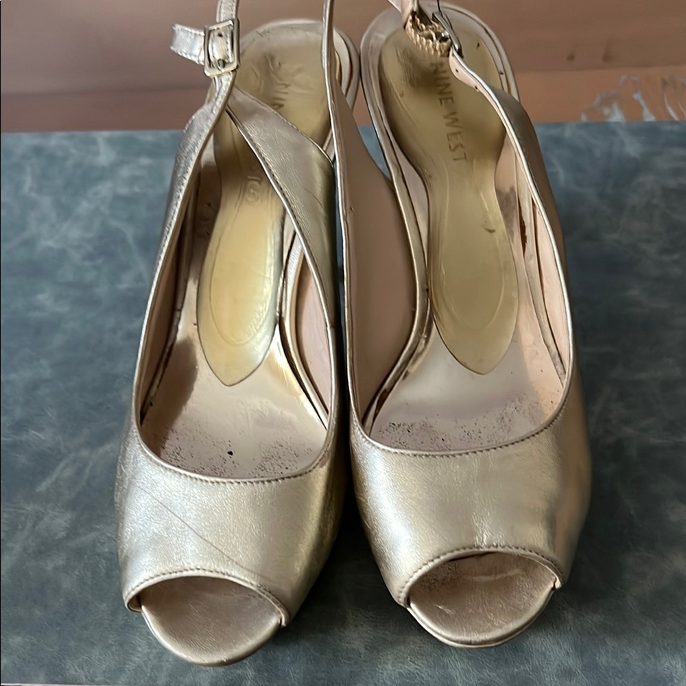 Nine West Gold Peep Toe Heels